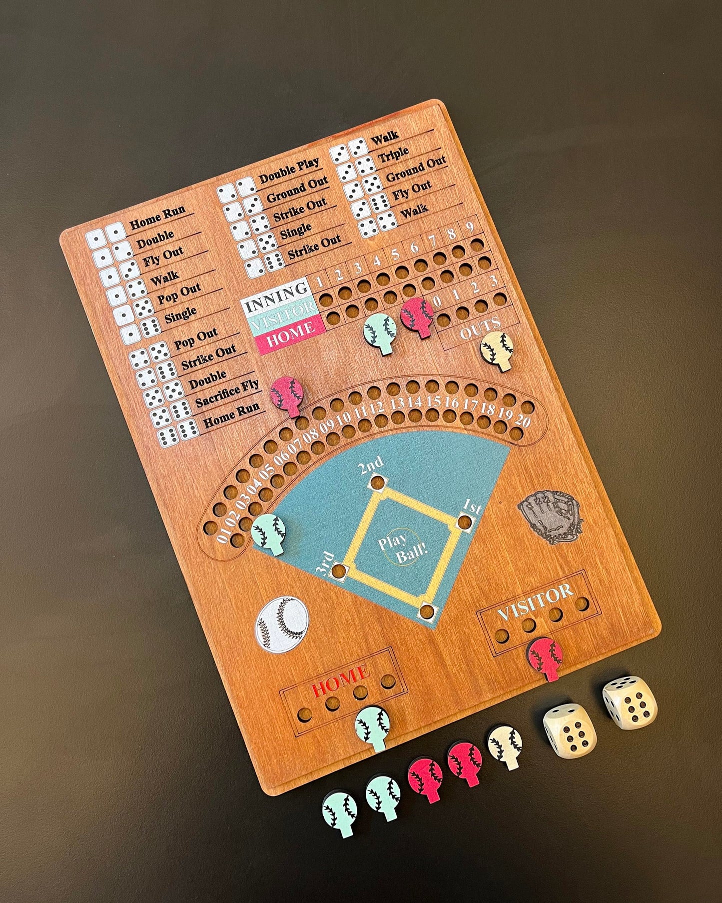 CBLKUS Baseball Dice Board Game Fun Board Game with Dice Wooden Baseball Games for Family Party and Holiday Gatherings Baseball Board Game enhanced Version