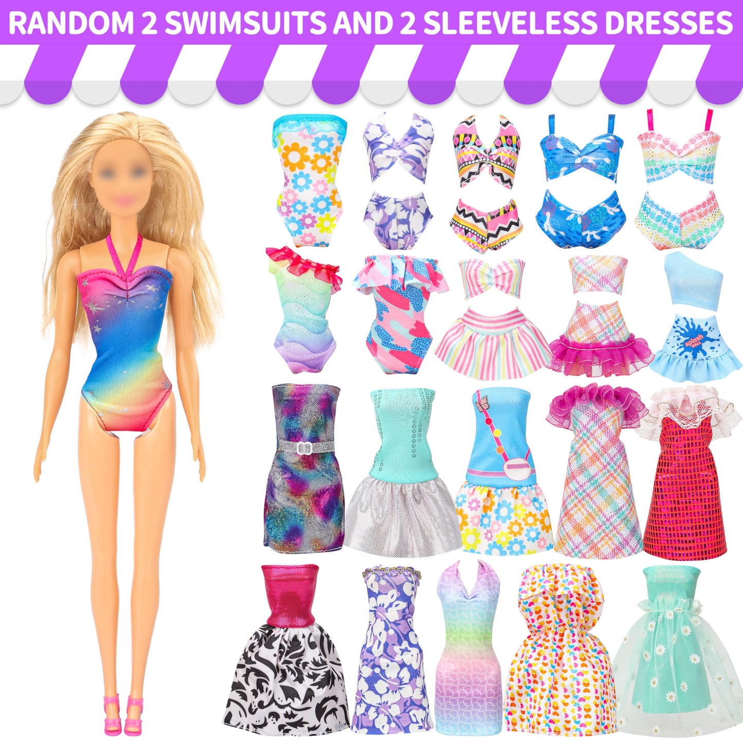 Style Shine 52 Pcs Doll Clothes And Accessories,2 Wedding Gowns 6 Fashion Dresses 2 Set Casual Outfits Top And Pant 2 Swimsuit,2