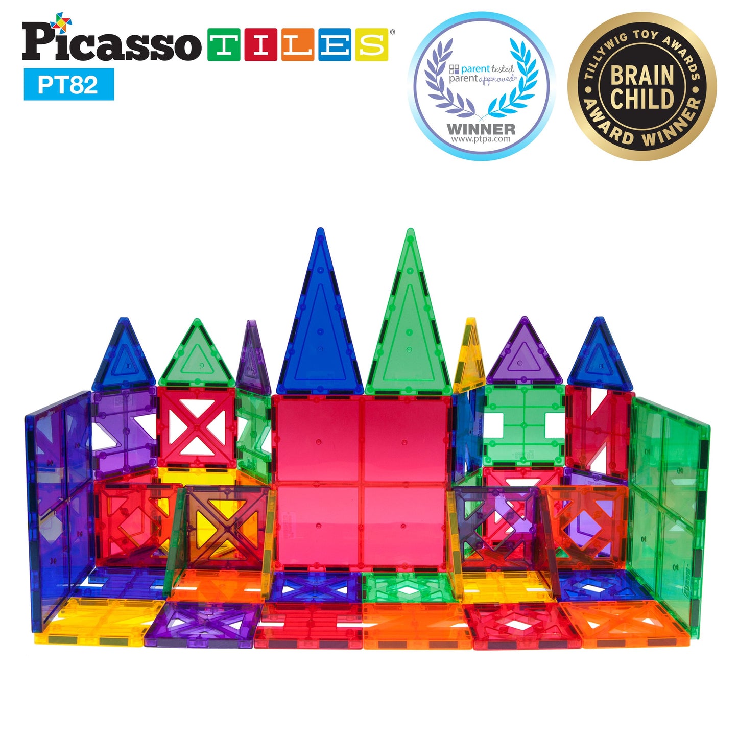 PicassoTiles PT82 Creativity Set Magnet Building Tiles Clear Color Magnetic 3D Building Block - Creativity Beyond Imagination! E