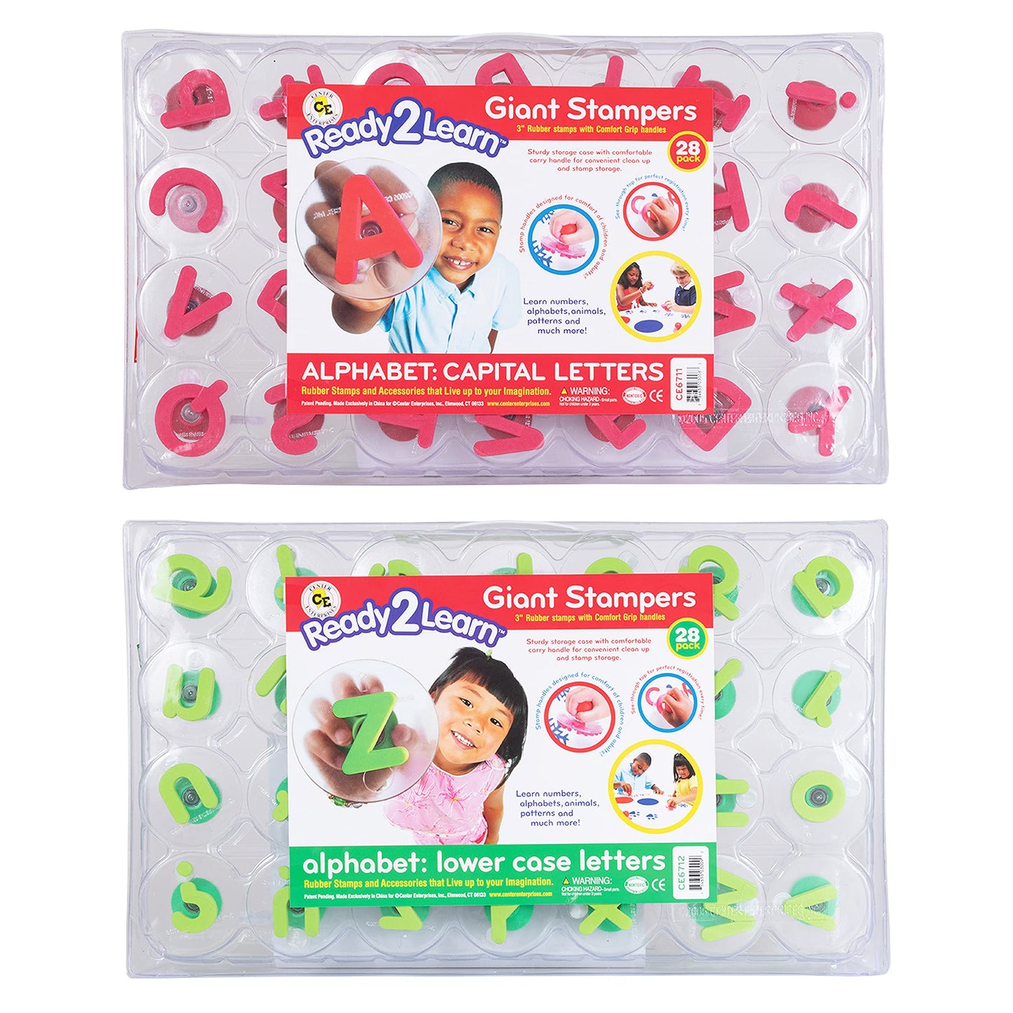 READY 2 LEARN Giant Stampers - Alphabet - Uppercase & Lowercase - Set of 56 - Easy to Hold Foam Stamps for Kids - Arts and Craft