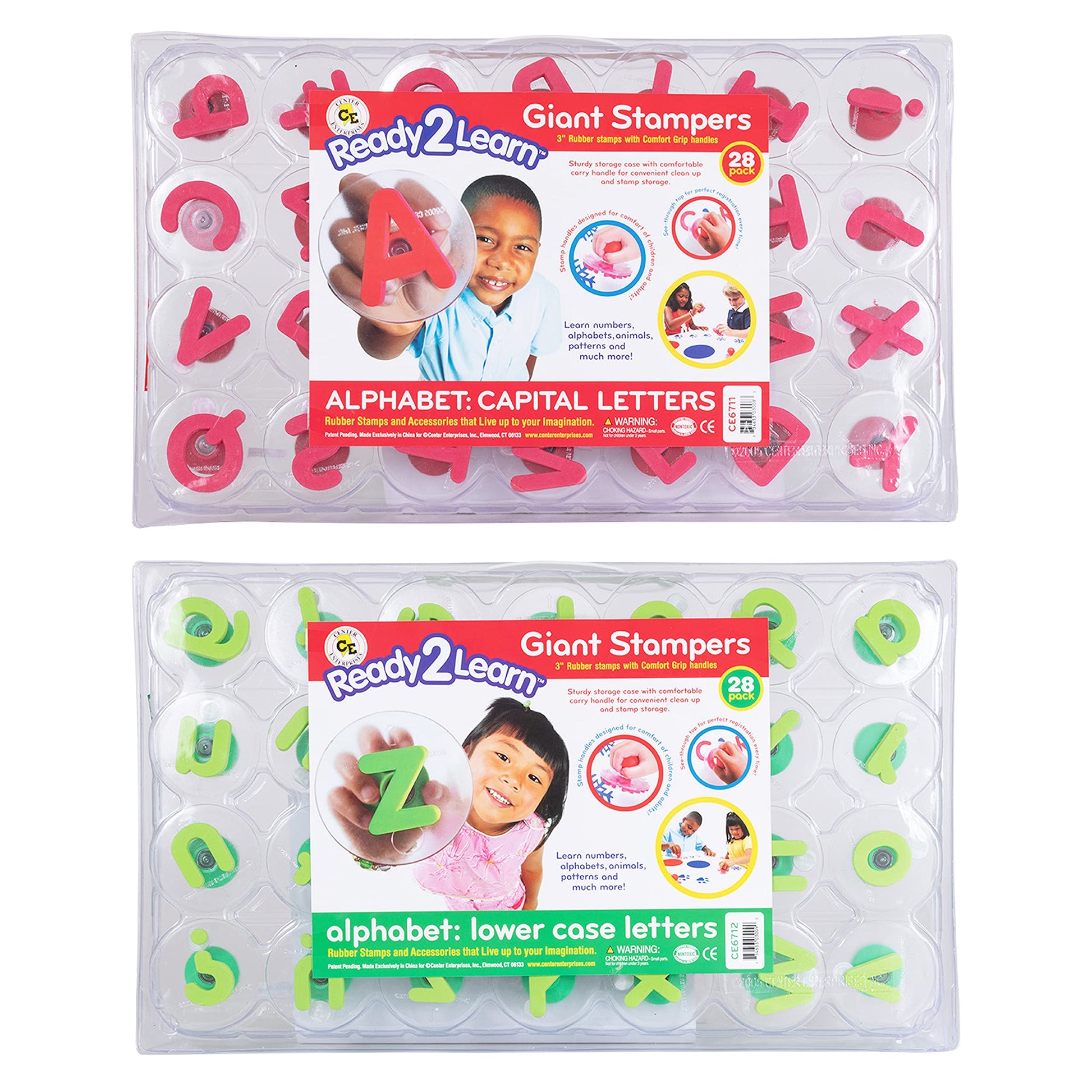 READY 2 LEARN Giant Stampers - Alphabet - Uppercase & Lowercase - Set of 56 - Easy to Hold Foam Stamps for Kids - Arts and Craft