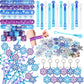 Golray 98Pcs Frozen Party Favors Elsa Birthday Supplies For Girls Kids Snowflake Straw Bubble Wand Slap Bracelet Keychain Sticke