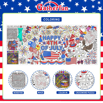 Gatherfun 4Th Of July Coloring Tablecloth | Patriotic Giant Poster 31.5X72 | Ideal For Independence Day Decor & Activities | Ame