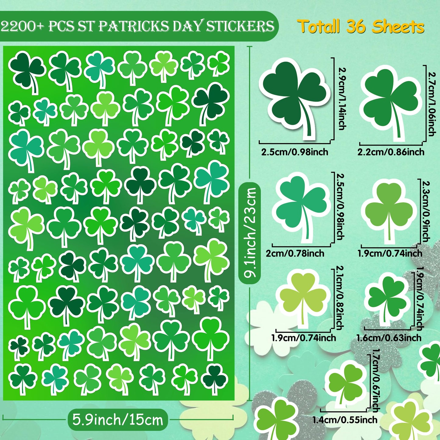 Linaye St Patricks Day Stickers Labels Bulk, 2200Pcs Shamrock Stickers For Kids Adults, 36 Sheets St. Patricks Day Stickers Labe
