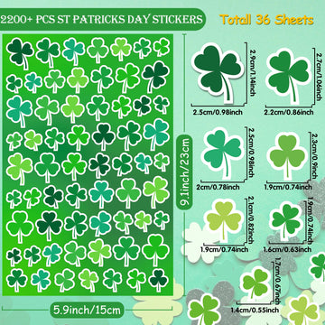 Linaye St Patricks Day Stickers Labels Bulk, 2200Pcs Shamrock Stickers For Kids Adults, 36 Sheets St. Patricks Day Stickers Labe