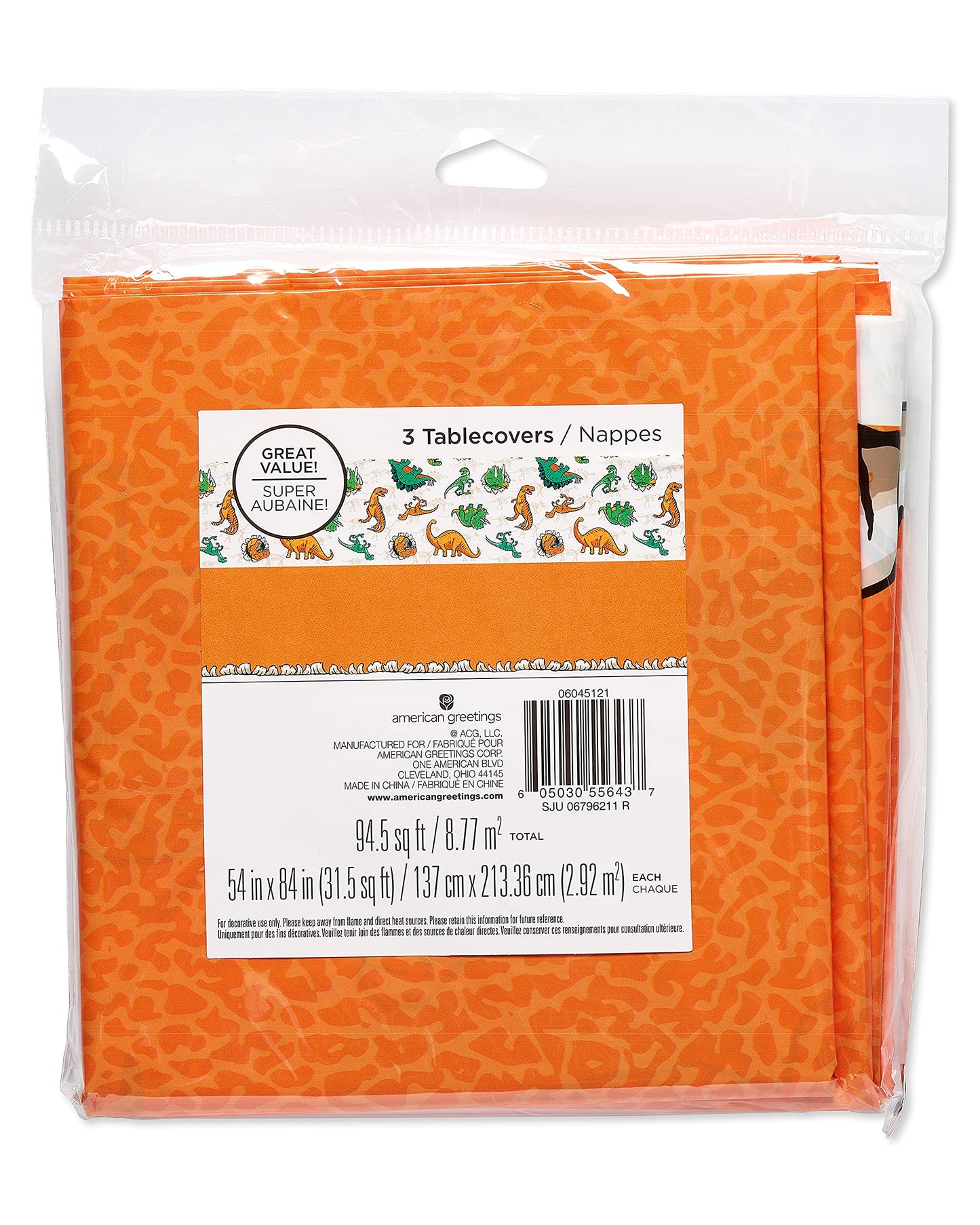 American Greetings Dinosaur Birthday Party Supplies, Plastic Table Covers (3-Count)