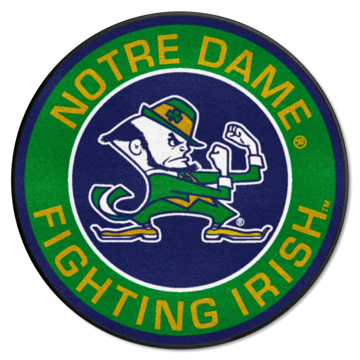 FANMATS 22928 Notre Dame Fighting Irish Roundel Rug - 27in. Diameter - Leprechaun Alternate Logo