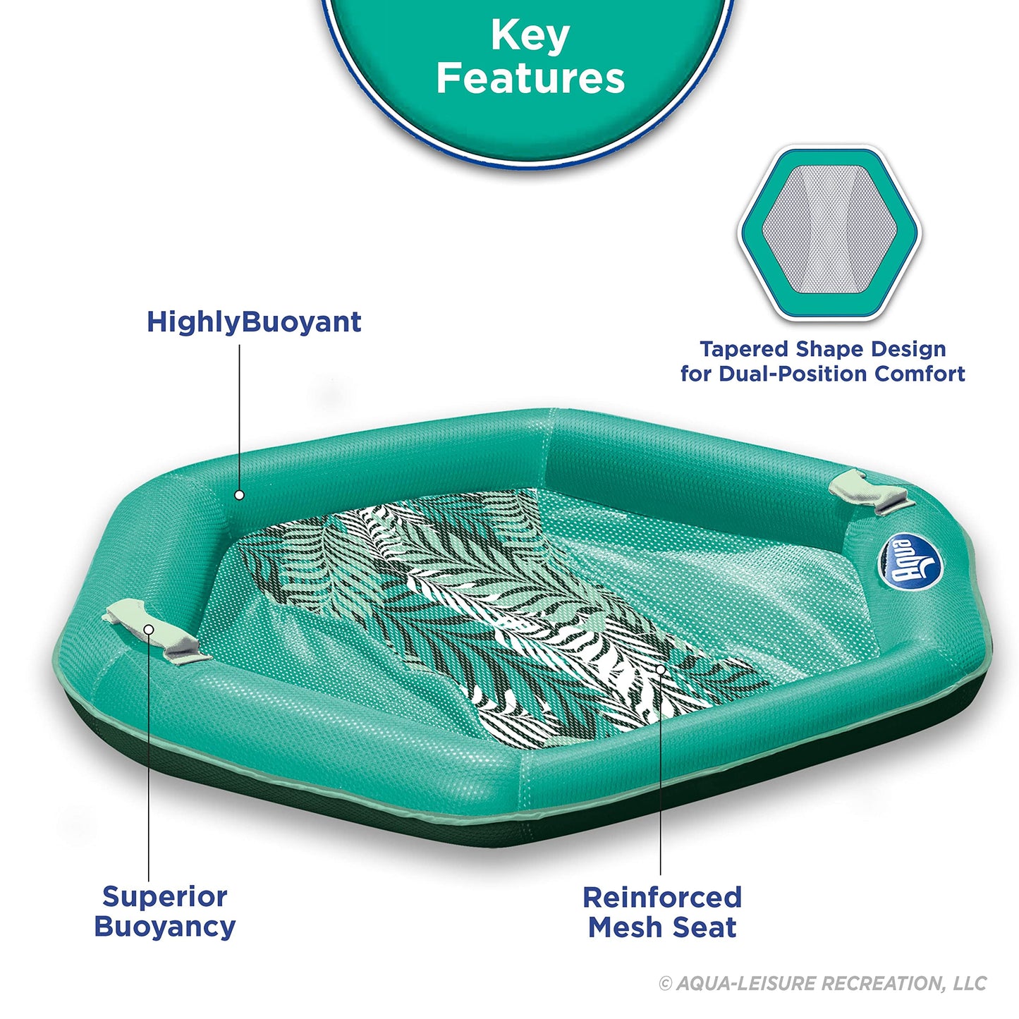Aqua Supreme Hex Pool Chair Float - Multi-Position  Heavy Duty Floating Pool Chair mature-themed Size - Teal Fern
