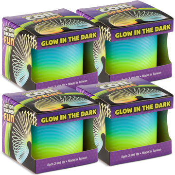 Bedwina 3” Glow In The Dark Coil Spring Toy [4 Pack] Colorful Neon Rainbow Magic Spring Toys For Girls Or Boys, Plastic Coil Springs For Fun Birthday Gift Ideas, Game Prizes And Party Favors For Kids