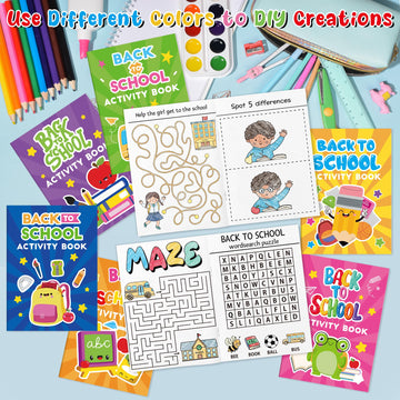 Back to School Activity Books for Kids - 24Pcs First Day of School Mini Games Coloring Book Set Bulk Mazes Word Search Word Scra