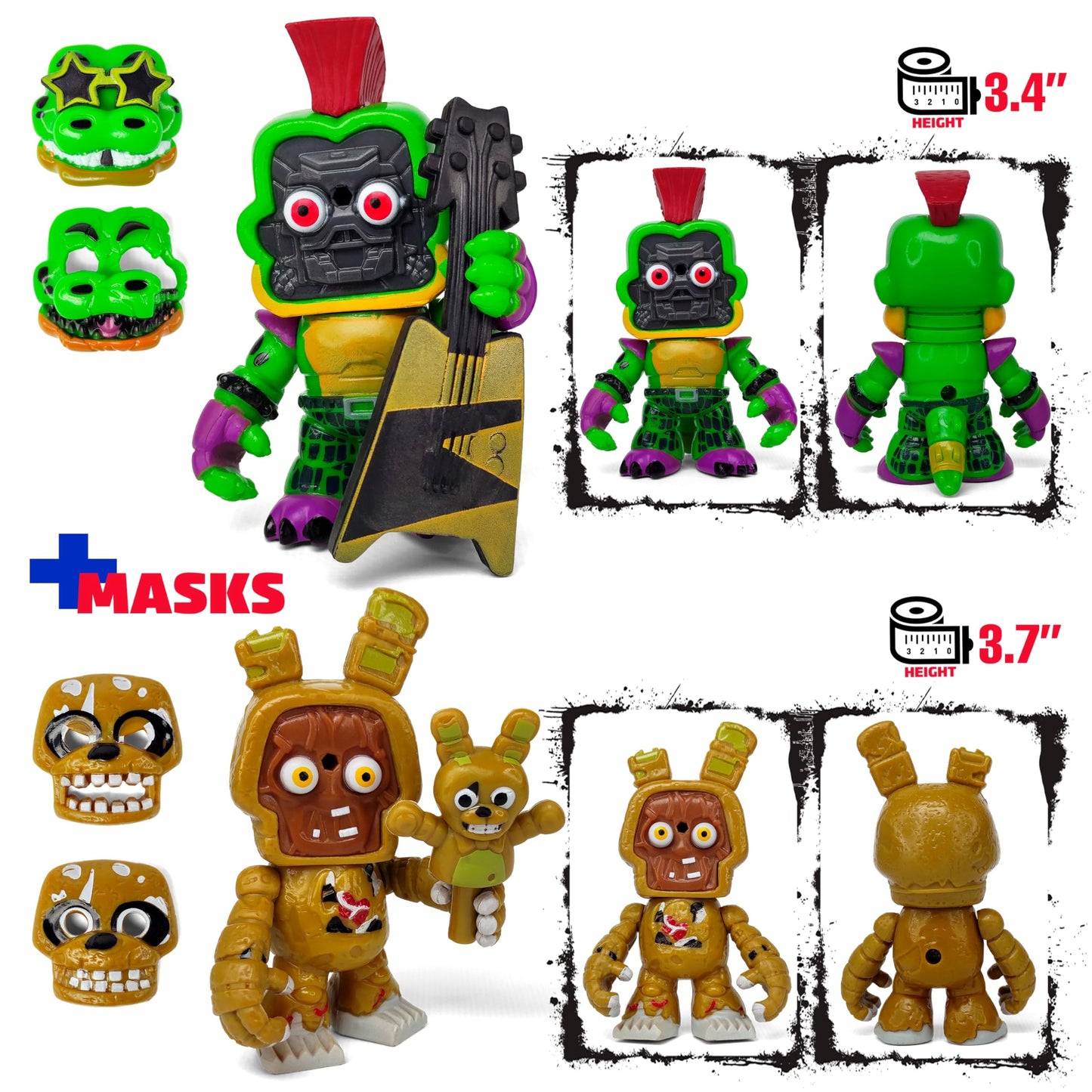 Set 12 Pcs Inspired By Game Five Night At Freddys Toys | Mini Figures With Masks | Fnaf Action Figure [Rockstar Bonnie, Montgomery Gator, Chica, Human Security, Radioactive Foxy Etc.]