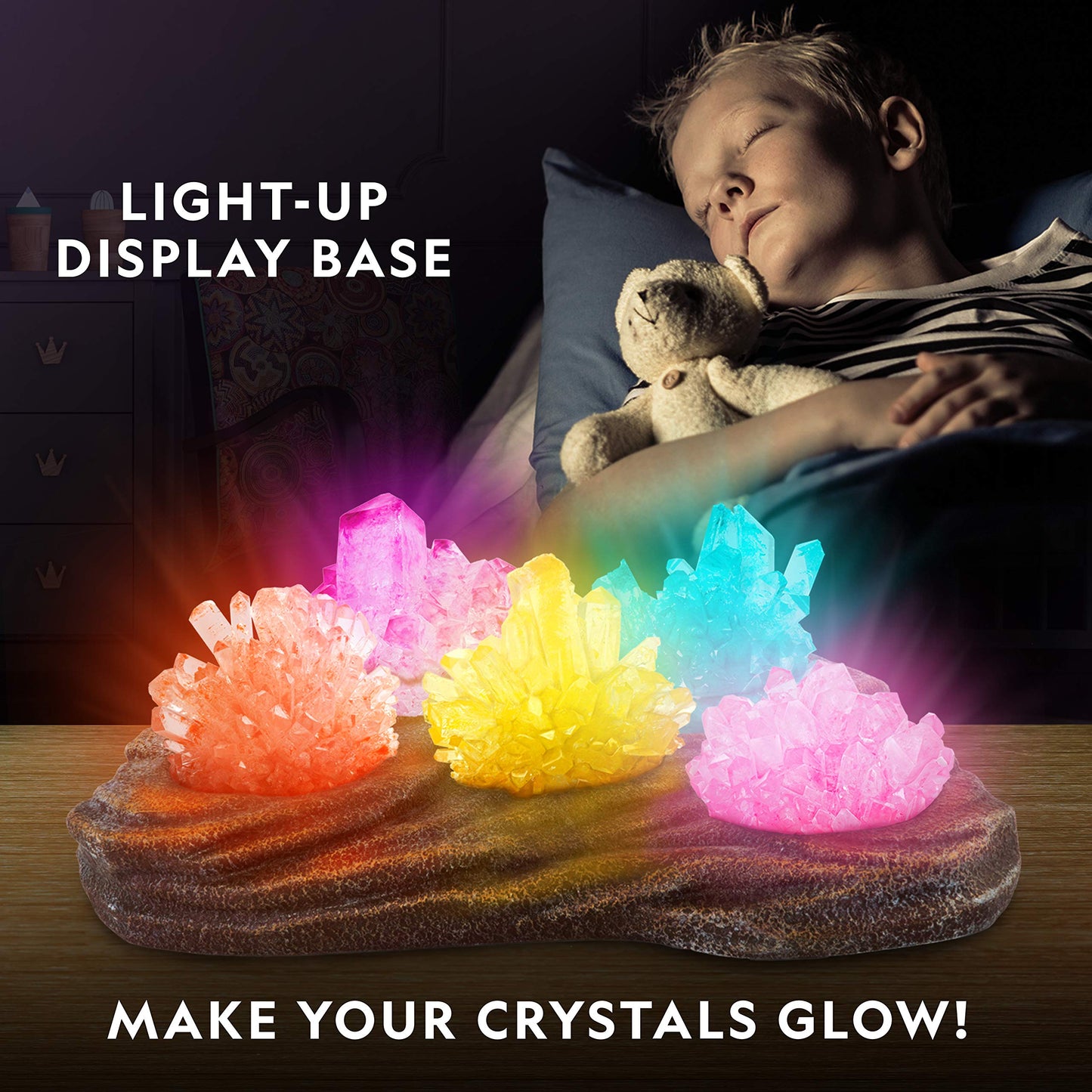 National Geographic Mega Crystal Growing Kit For Kids- Grow 8 Crystals With Light-Up Stand, Science Gifts For Kids 8-12, Crystal Making Experiment, Science Kit For Girls And Boys