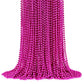 YAXINRUI 72 PCS Metallic Hot Pink Bead Necklaces, 33 Inch 7 mm Mardi Gras Beads Bulk Round Cancer Awareness Beads Necklaces for 