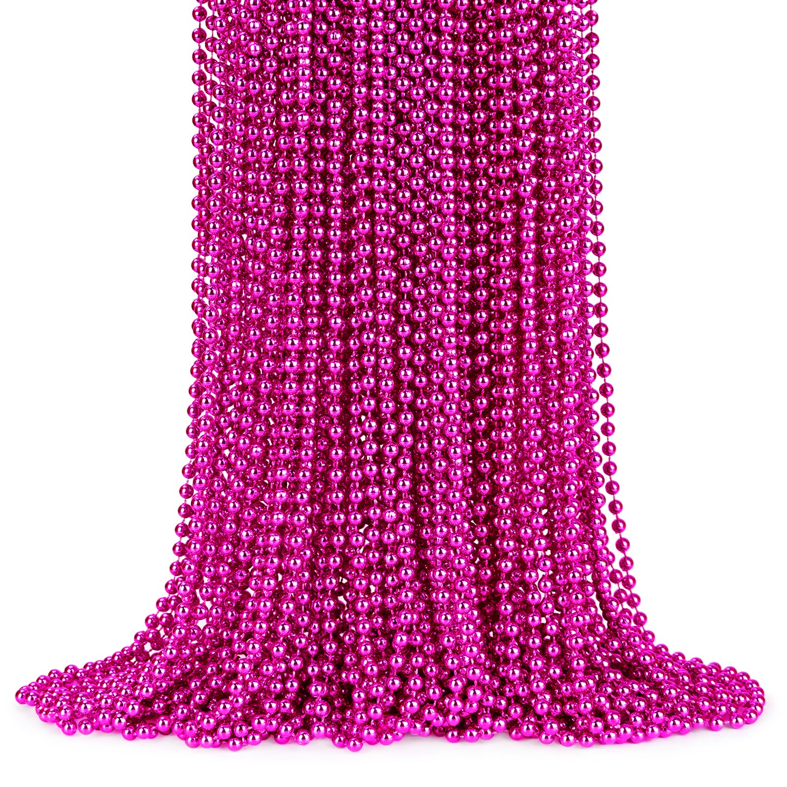 YAXINRUI 72 PCS Metallic Hot Pink Bead Necklaces, 33 Inch 7 mm Mardi Gras Beads Bulk Round Cancer Awareness Beads Necklaces for 