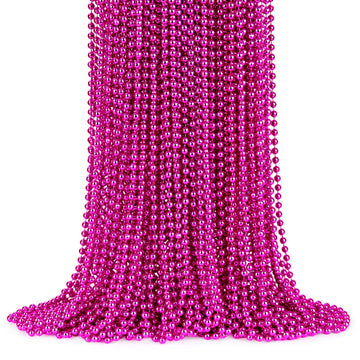 YAXINRUI 72 PCS Metallic Hot Pink Bead Necklaces, 33 Inch 7 mm Mardi Gras Beads Bulk Round Cancer Awareness Beads Necklaces for 