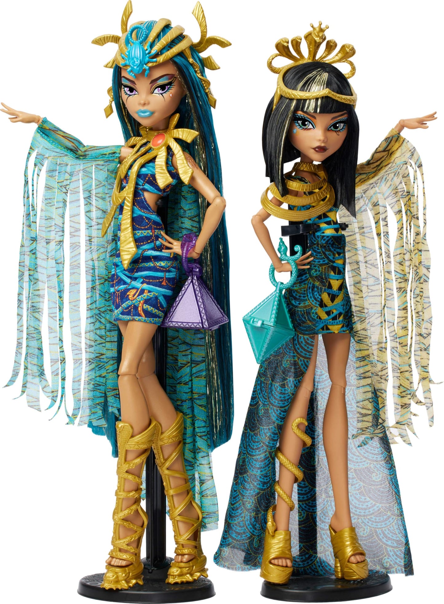 Monster High Fashion Doll Set  Mummy Majesties Cleo & Nefera De Nile Collectible 2-Pack with Golden Accessories & enhanced Clothes