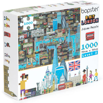 1000 Piece Puzzle - 8-bit Retro Gaming Style London Jigsaw Puzzles 1000 Pieces for mature-themeds Made with 100% Recycled Cardboard - mature-themed Puzzles Level 3 by bopster