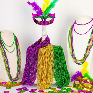 100PCS Mardi Gras Beads, Green Purple Gold Metallic Mardi Gras Beads Necklaces Accessories Bulk, Mardi Gras Carnival Beads Neckl