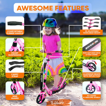 Hurtle Scooter For Teenager - Kick Scooter - 2 Wheel Scooter With Adjustable T-Bar Handlebar - Folding Adult Kick Scooter With Alloy Anti-Slip Deck - Scooter With 8” Smooth Gliding Wheels By Hurtle