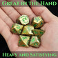 DND Metal Dice - Pharaoh Ruins Gold Metal Dice with Green Cracks - Polyhedral Dice Set for RPG D&D MTG Pathfinder and More - Bea
