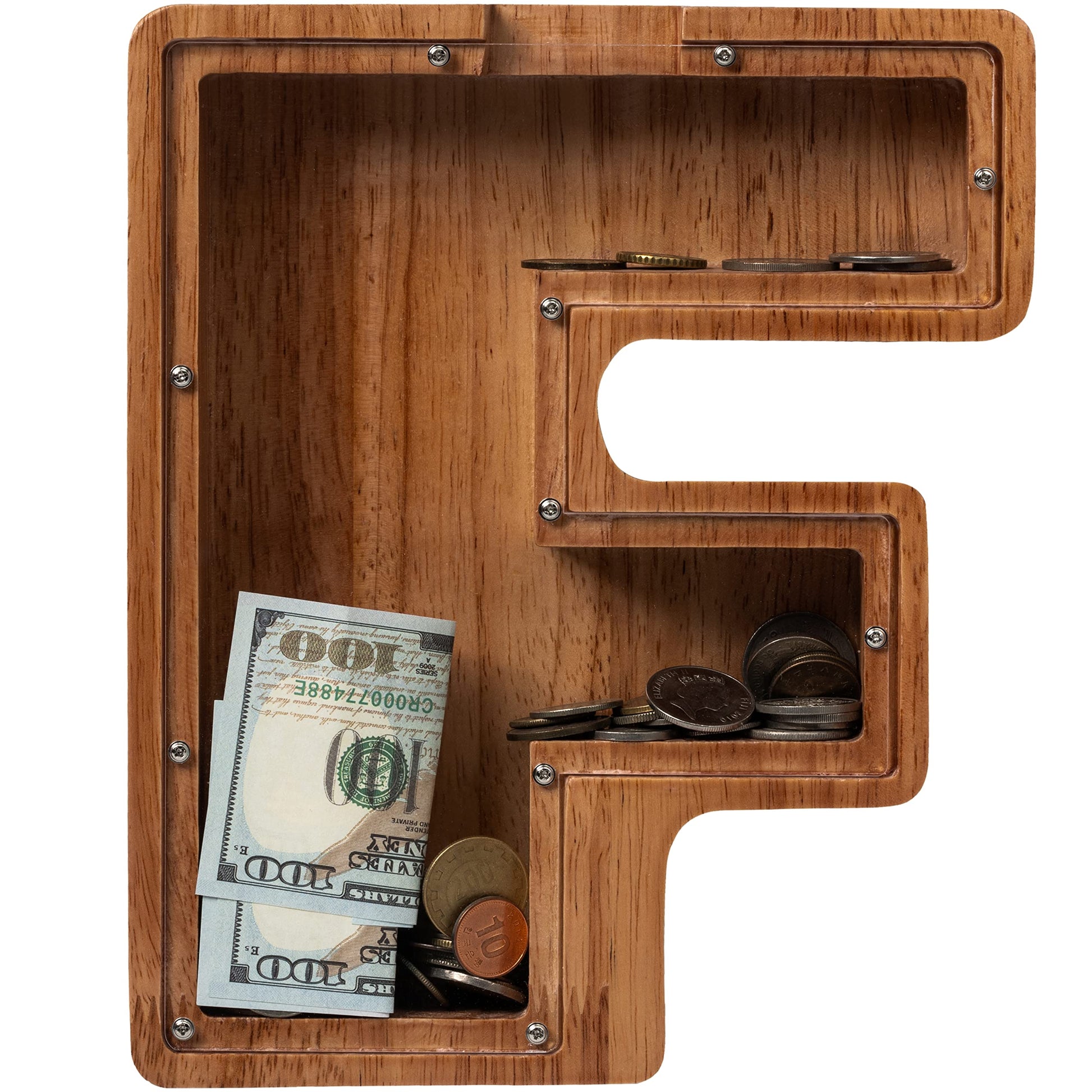 Ladenk 12 Inch Extra Large Wooden Kids Letter Piggy Bank - Piggy Bank For Boys Girls - Initial F Bank - Alphabet Money Bank For 