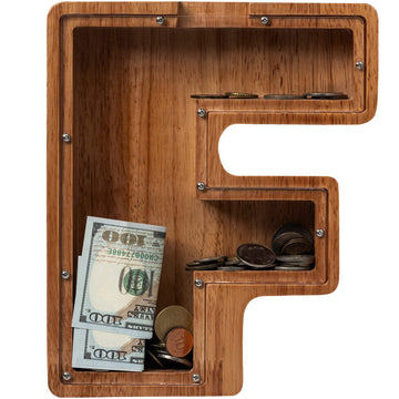 Ladenk 12 Inch Extra Large Wooden Kids Letter Piggy Bank - Piggy Bank For Boys Girls - Initial F Bank - Alphabet Money Bank For 