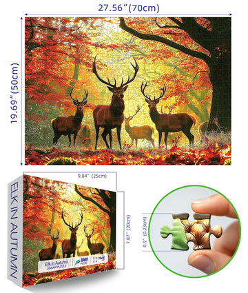 Miniwan 1000 Piece Jigsaw Puzzle For Adults, Impossible Hard Difficult Challenging Puzzles For Adults, Autumn Elk Nature Landsca