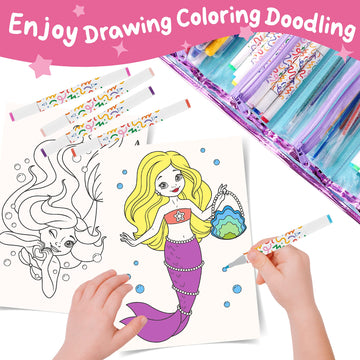 66 Pcs Washable Markers Set For Girls With Glitte Pencil Case, Birthday Gifts For Girls 4 5 6 7 8 Year Old, Coloring Set With Me