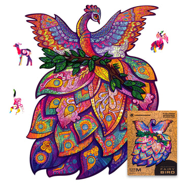 Unidragon Wooden Jigsaw Puzzles - Fairy Bird, 198 Pcs, Medium 9.7''X12.6'', Beautiful Gift Package, Unique Shape Best Gift For A