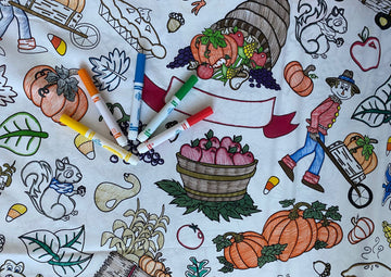 The Coloring Table - Thanksgiving And Fall Fun Design - Rectangle Tablecloth - Fabric Coloring Tablecloth - Colorable Designs -