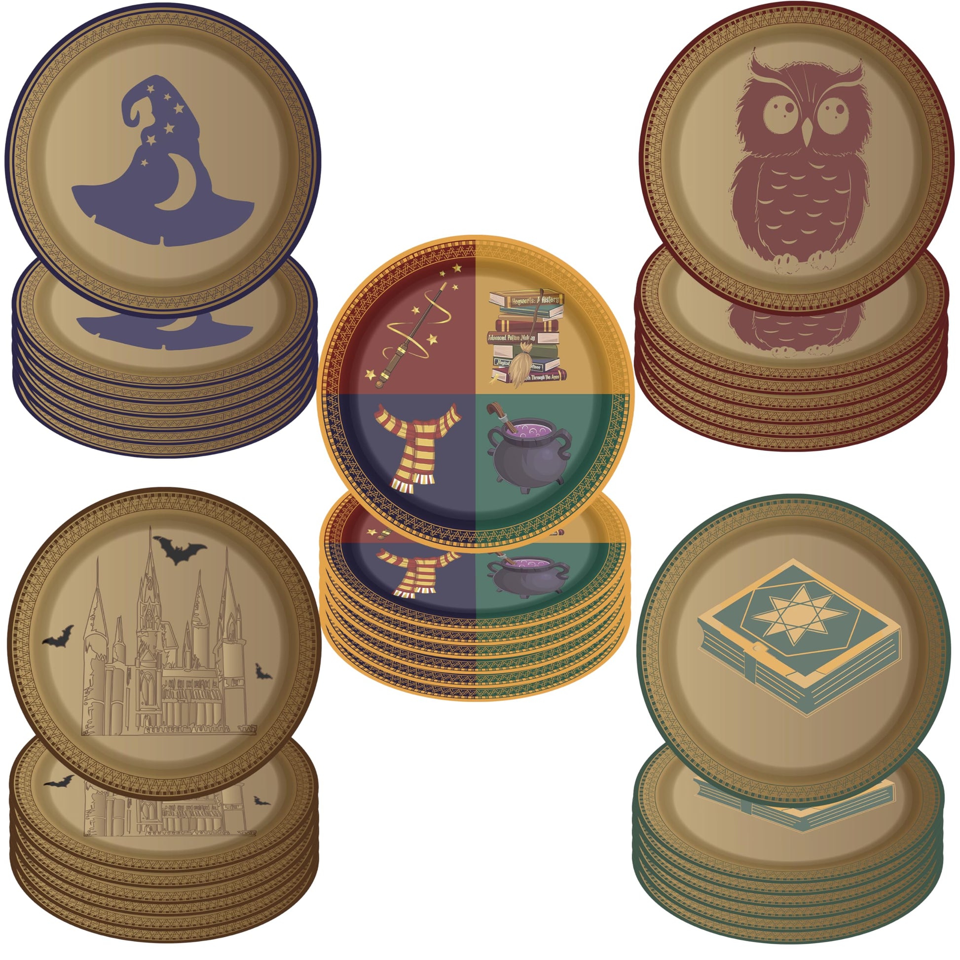 Daapiishuu 50 Pcs Magical Wizard School Party Paper Plates 7 inch Disposable Wizard Birthday Dessert Plates