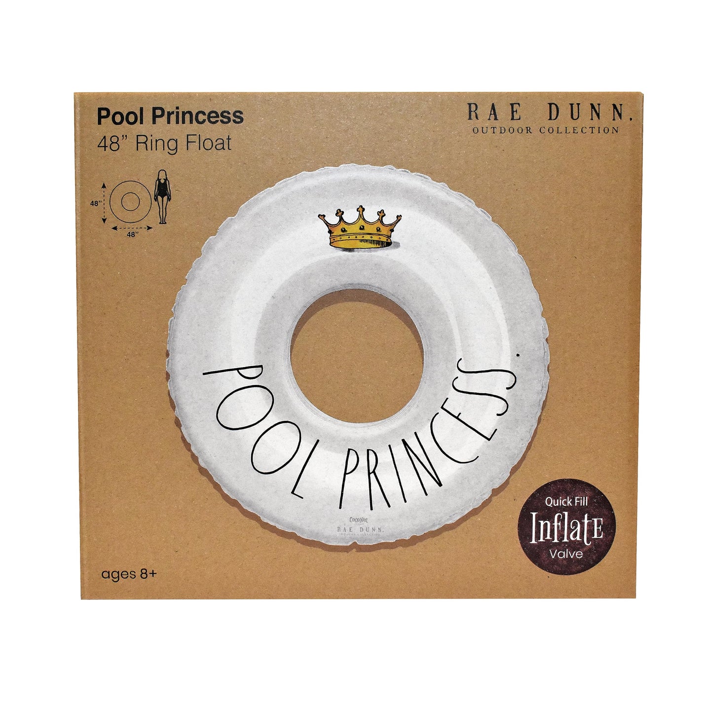 Rae Dunn x CocoNut Float Pool Princess Ring Float - mature-themed Size Large 48 Inch Inflatable Raft & Durable Water Inner Tube - Stable Ride-On for Summer Parties & Swim Events (Pool Princess.)