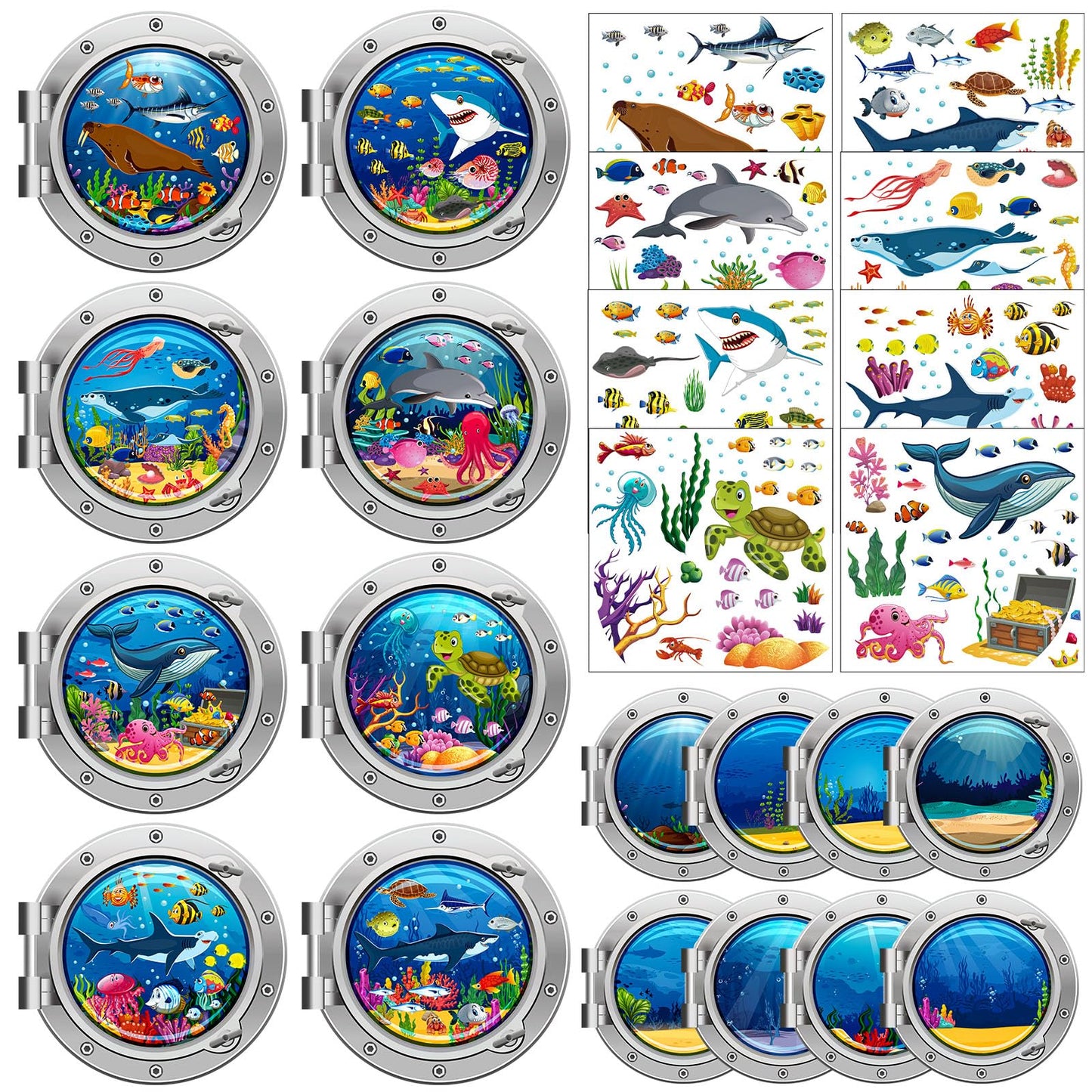 Frienda 48 Set Summer Craft Kit Cruises Under The Sea Sticker Crafts Bulk DIY Ocean Sea Animals Scene Stickers Shark Clown Fish 