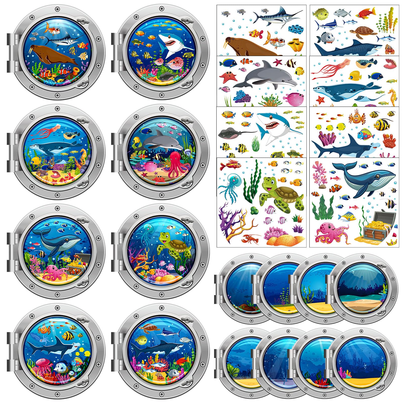 Frienda 48 Set Summer Craft Kit Cruises Under The Sea Sticker Crafts Bulk DIY Ocean Sea Animals Scene Stickers Shark Clown Fish 