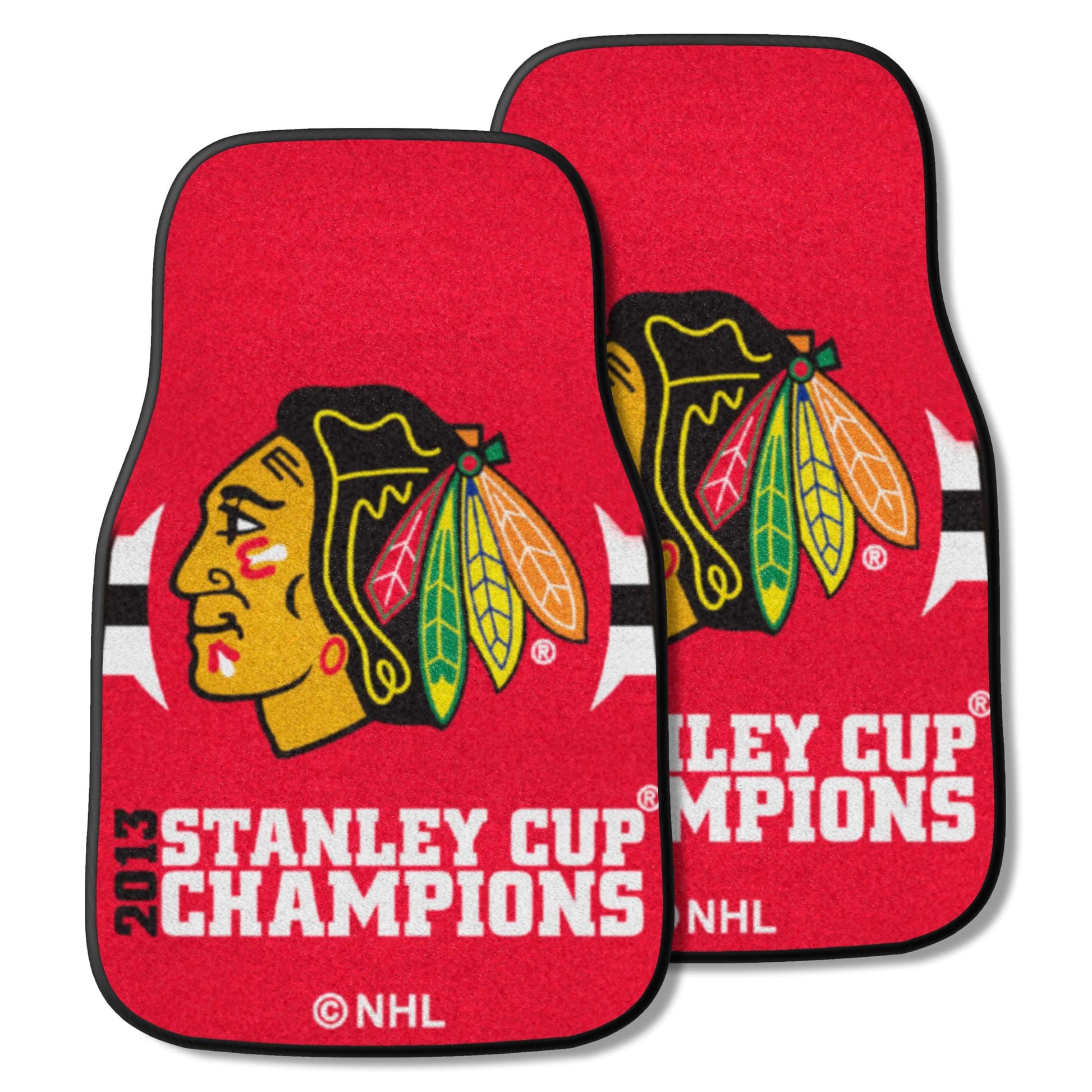 FANMATS 15190 Chicago Blackhawks 2013 NHL Stanley Cup Champions Front Carpet Car Mat Set - 2 Pieces