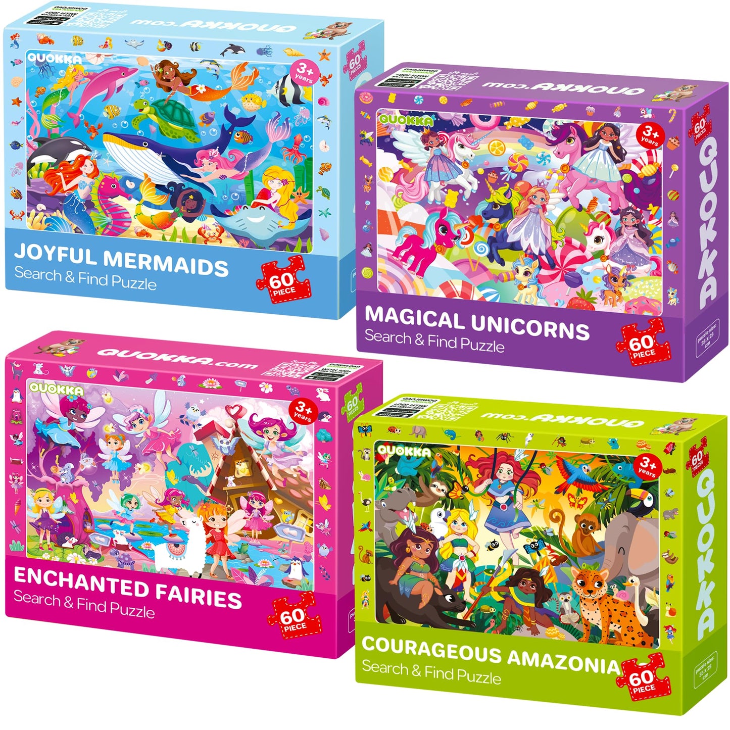 Quokka Puzzles For Kids Ages 4-6 - Set Of 4X60 Jigsaw Puzzles For Kids 6-8-10 Year Old - Unicorn Princess Toys For Children 5-7 Yo - Educational Children Toys - Puzzles Gifts For Girls