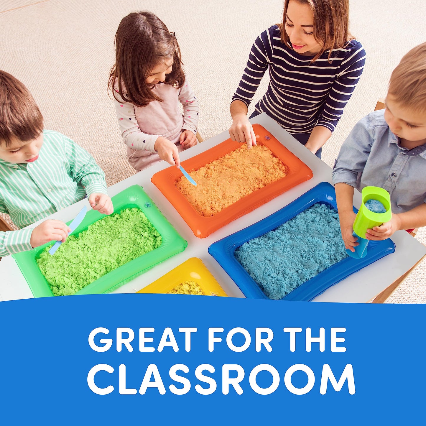 Sensory Sand Inflatable Sand Trays - Small 16.5"x10.5", Holds 2 lbs, Plastic, Available in Orange, Green, Blue, Yellow, Model SS4706