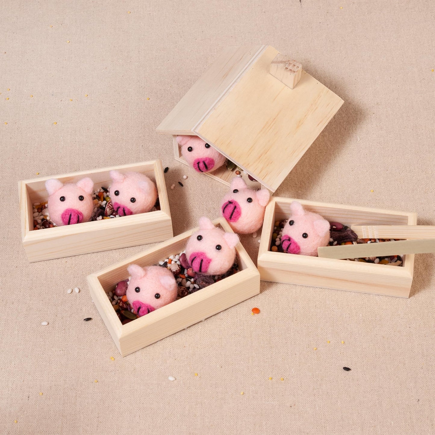 Mont Pleasant Sorting Stacking Wooden Toys For Toddlers, Montessori Pig Toy Toddler Sensory Bin Tool Toys, Wood Farm Toy House F