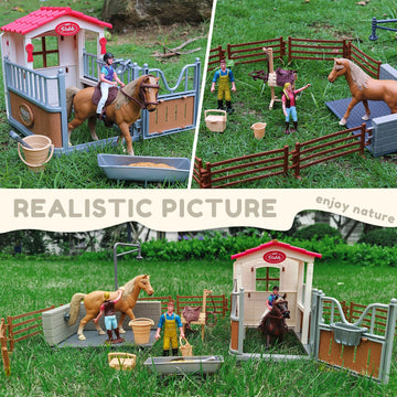 Rcomg Horse Stable Figurines Playset, 31 Pieces Horse Club With Horse Wash Area And Fence Figures, Barn Horse Toys Gift For Girls And Boys 3 4 5 6 7 8
