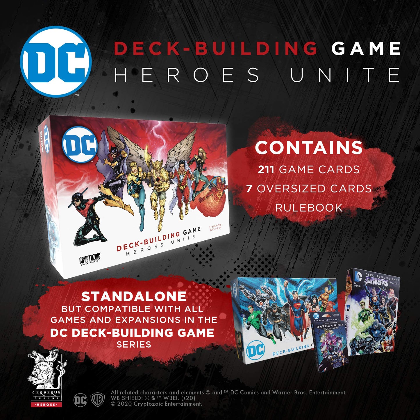 DC Deck-Building Game: Heroes Unite- Play as Hawkman, Nightwing,and Bat Girl from the DC Multiverse- Super Hero Board Game- For