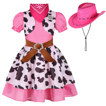Nuehoryu Cowgirl Costume For Girls Western Outfit With Cowgirl Hat For Halloween Western Rodeo Dress Up (7-8 Years)