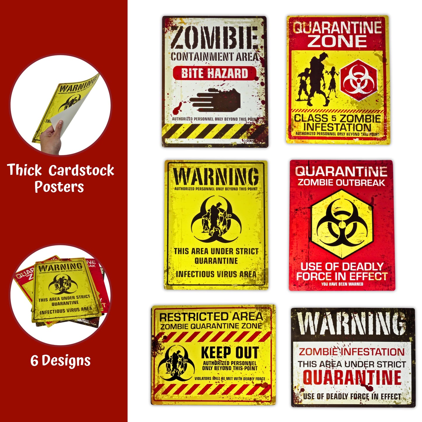 4Es Novelty 6 Warning Signs 11x14 with Caution Tape Roll 20 Feet - Halloween Zombie Party Decorations Halloween Indoor Outdoor