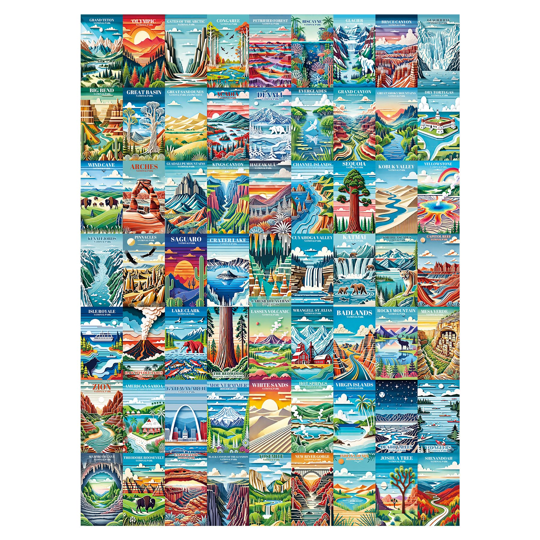 ALL4JIG National Park Paper Cuttings Style Fun Jigsaw Puzzles for Adults and Kids, 1000 Pieces, Christmas Secret Santa Gift, Whi