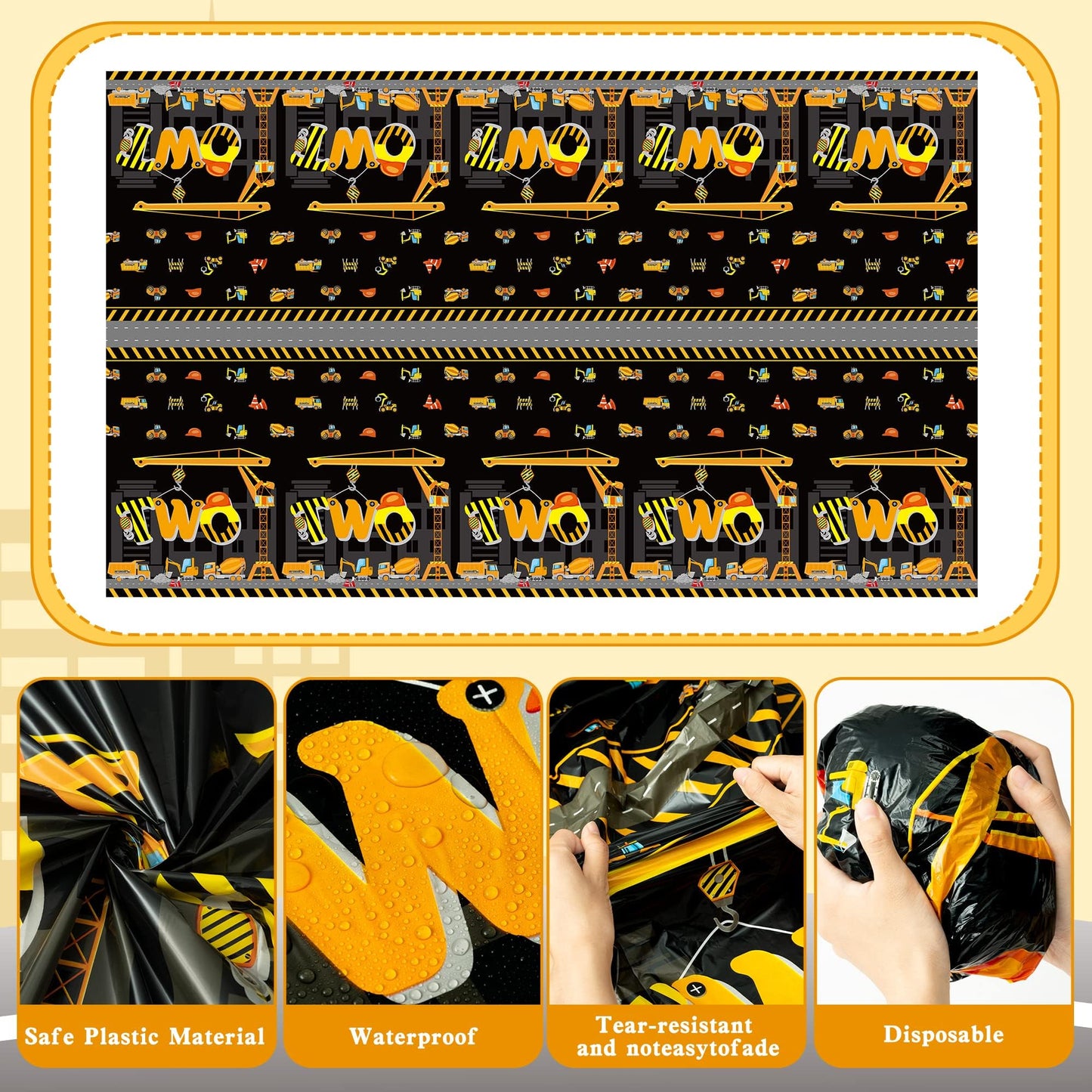 Two Construction Party Tablecloths - 3Pcs Dump Truck Birthday Party Table Covers Decorations, Construction Themed Rectangular Pl
