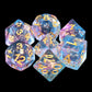 Resin DND Dice Set,Pink Cyan Flower Transparent D&D Dice Filled with Glass Bead Flake Polyhedral Dice for Dungeons and Dragons D