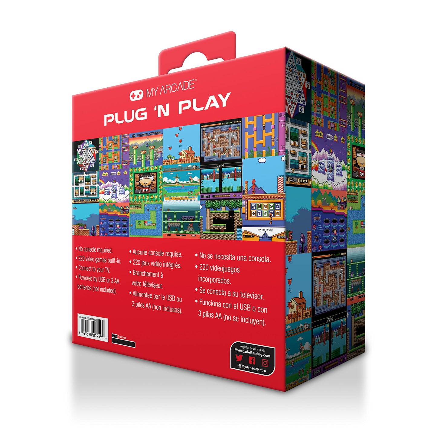 My Arcade Plug N Play Tv Game Console: 220 Retro Style Games, Plugs Into Tv, Battery Or Usb Powered, Ergonomic Controller Shape,