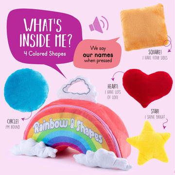 Talking Plush Rainbow & Shapes Toy Set | Includes 4 Talking Soft Shapes | Star, Heart, Circle, And Square With A Plush Rainbow C