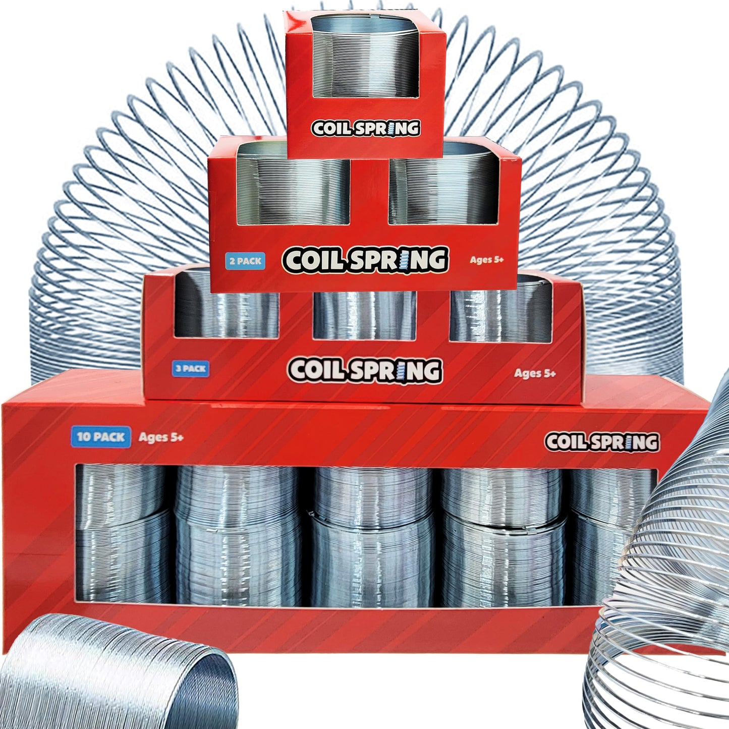 Silver Metal Coil Spring, Goody Bag Fillers, Party Favor For Kids, Variety Of 2.4'' (60Mm) Individually Boxed (50-Pack)