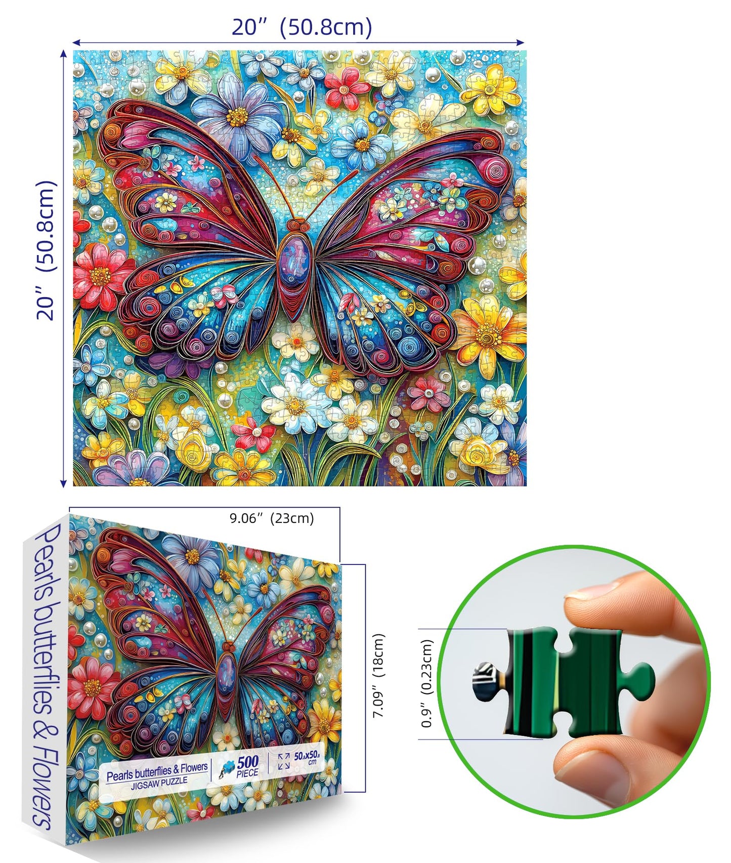500 Piece Puzzles for mature-themeds Clearance  3D Butterfly & Springtime Flowers Jigsaw Puzzle for mature-themeds for enhanced Gifts Party Games Family Fun  20X20 in Dust Free Puzzle