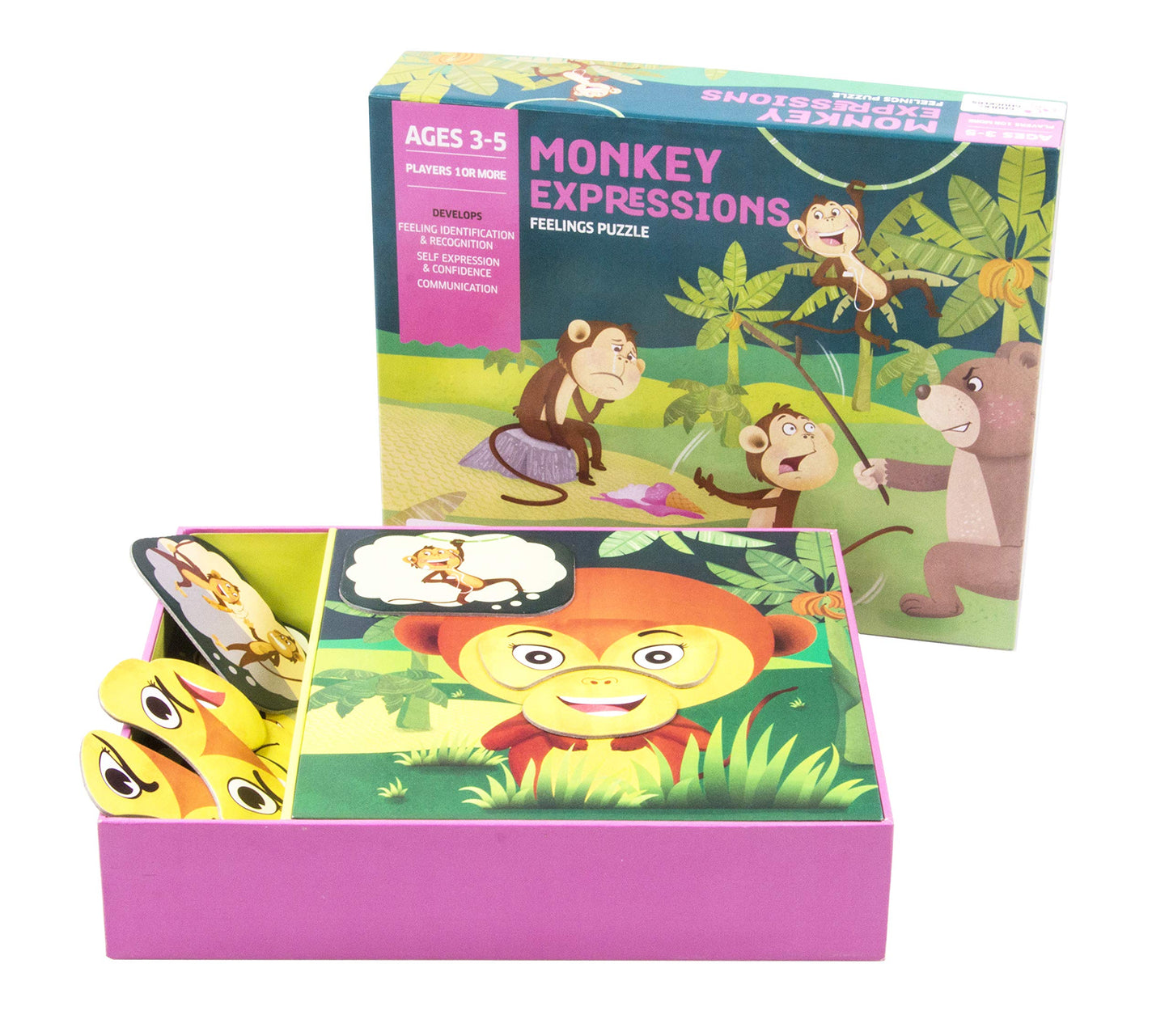 American Educational Products Monkey Expressions Puzzle Game – Magnetic Emotion & Feelings for Kids Ages 3+, Wooden, Model CC-001